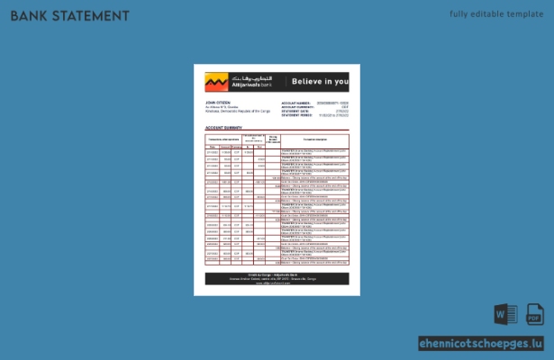Beispiel für einen Kontoauszug der Congo Credit du Congo (Excel-Vorschau)